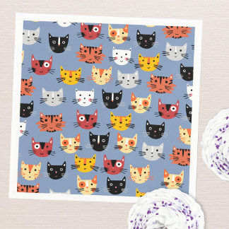 Cute Kitty Cat Blue Napkin