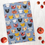 Cute Kitty Cat Blue Tea Towel<br><div class="desc">Lots of adorable little cats on a blue background.  Purrfect for animal lovers. Original art by Nic Squirrell.</div>