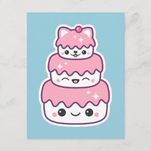 Cute Kitty Cat Cake Birthday Party Invitations