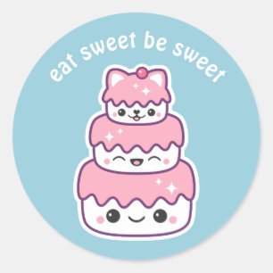 Cute Kitty Cat Cake Classic Round Sticker