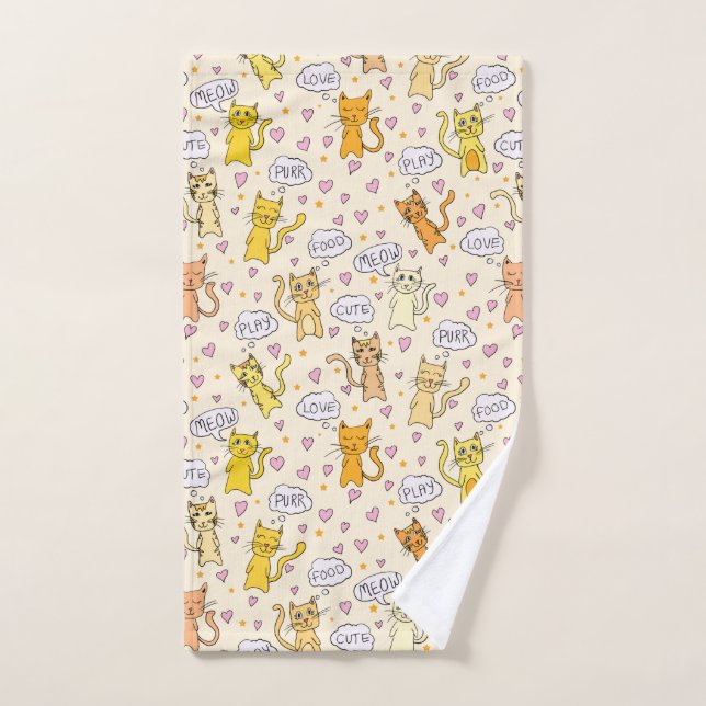 Cute Kitty Cat Doodles Pattern Hand Towel (Hand Towel)