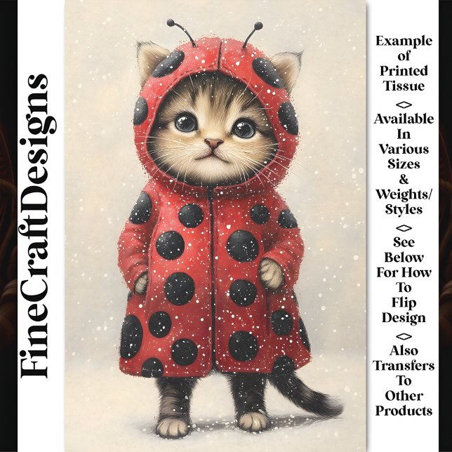Cute Kitty Cat Dressed As Ladybug AK3F Decoupage Tissue Paper (Creator Uploaded)