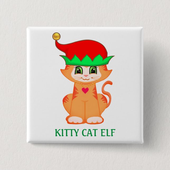 Cute Kitty Cat Elf Christmas 15 Cm Square Badge (Front)