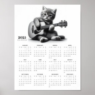 Cute Kitty Cat Guitarist in Bow Tie 2025 Calendar Poster