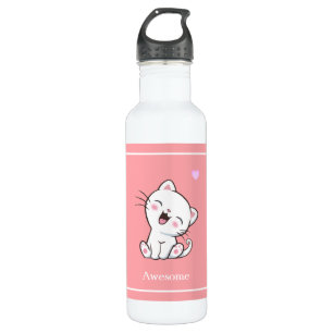 Cute Kitty Cat & Heart on Pink 710 Ml Water Bottle