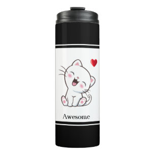 Cute Kitty Cat & Heart Thermal Tumbler