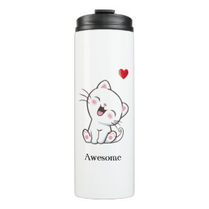 Cute Kitty Cat & Heart Thermal Tumbler