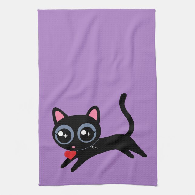 Cute Kitty Cat Heart Thief for Girlfriend, Wife Tea Towel (Vertical)