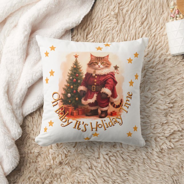 Cute Kitty Cat Holiday Christmas Pillow (Blanket)