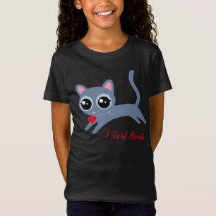 Cute Kitty Cat I Steal Hearts Gift for Girls T-Shirt