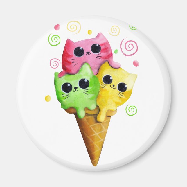 Cute Kitty Cat Ice Cream Magnet (Front)