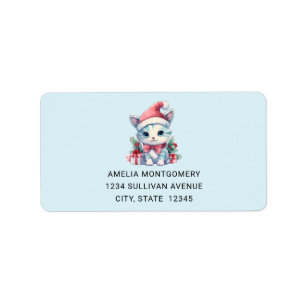 Cute Kitty Cat in a Santa Hat Christmas Address Label