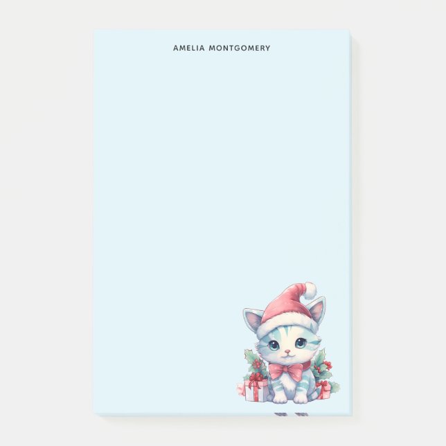 Cute Kitty Cat in a Santa Hat Christmas Post-it Notes (Front)