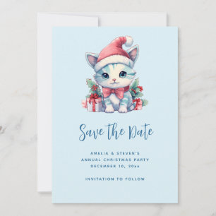 Cute Kitty Cat in a Santa Hat Christmas Save The Date