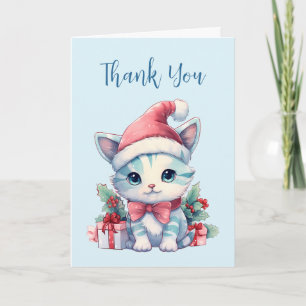 Cute Kitty Cat in a Santa Hat Christmas Thank You Card