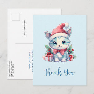 Cute Kitty Cat in a Santa Hat Christmas Thank You Postcard