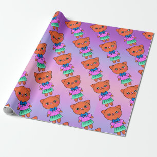 Cute Kitty Cat in Pretty Pink Top and Blue Bowtie Wrapping Paper