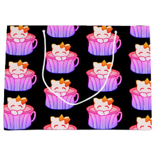 Cute Kitty Cat in Rainbow Pink and Purple Pastel Large Gift Bag