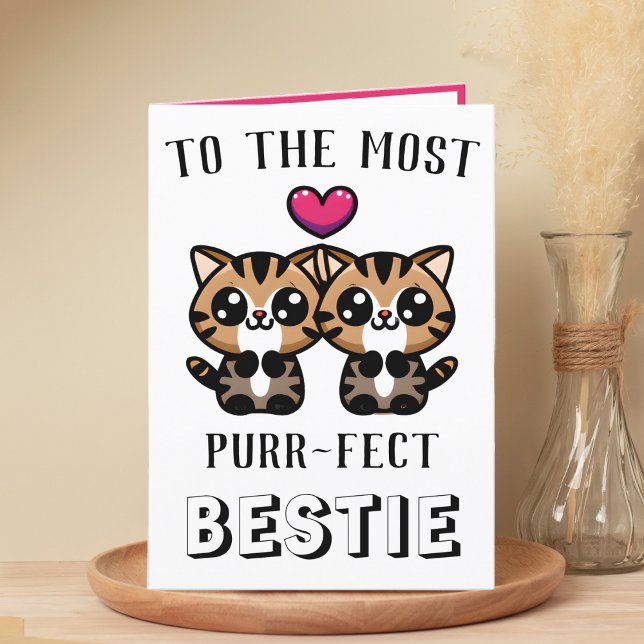 Cute Kitty Cat Kitten Best Friend Happy Birthday Thank You Card (cute kitten purr birthday card for best friend)