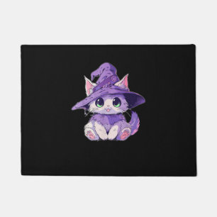 Cute Kitty Cat Kitten in Witch Hat Girls Halloween Doormat