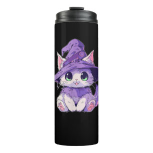 Cute Kitty Cat Kitten in Witch Hat Girls Halloween Thermal Tumbler