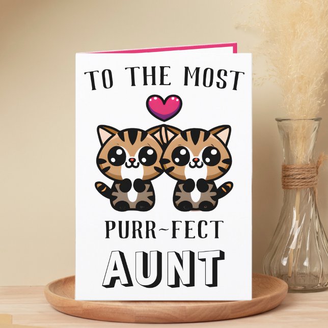 Cute Kitty Cat Kitten Pun Aunt Happy Birthday Thank You Card (cute kitten purr birthday card for aunt)