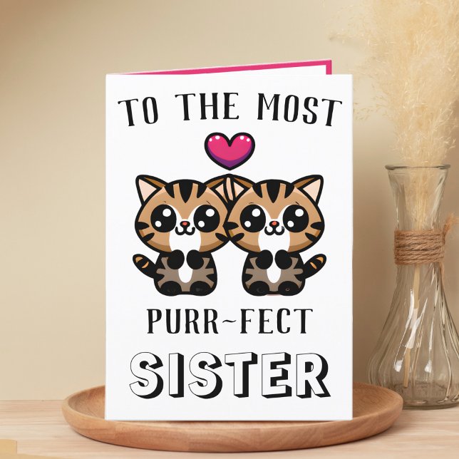 Cute Kitty Cat Kitten Pun Sister Happy Birthday Thank You Card (cute kitten purr birthday card for sister)