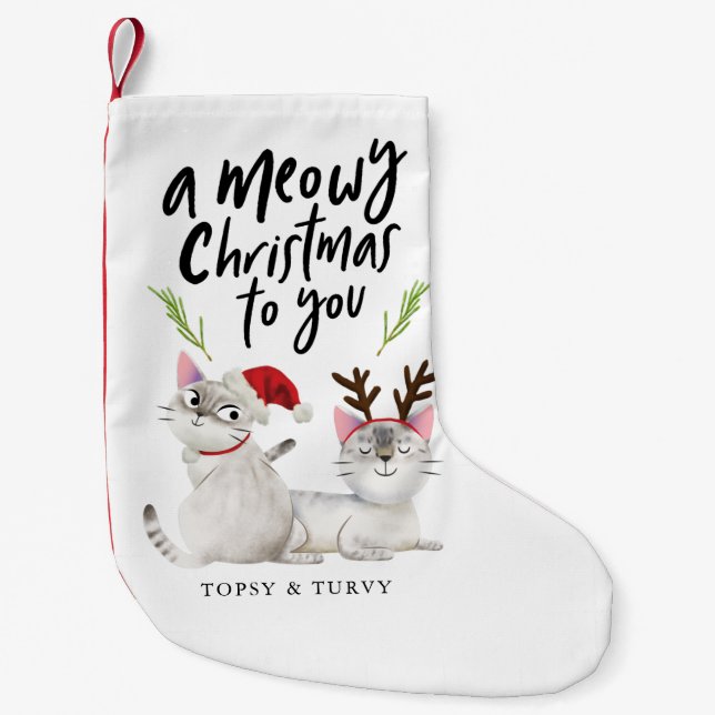 Cute Kitty Cat Meowy Christmas Small Christmas Stocking (Front)