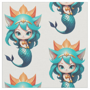 Cute Kitty Cat Mermaid Thunder_Cove Fabric