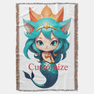 Cute Kitty Cat Mermaid Thunder_Cove Throw Blanket