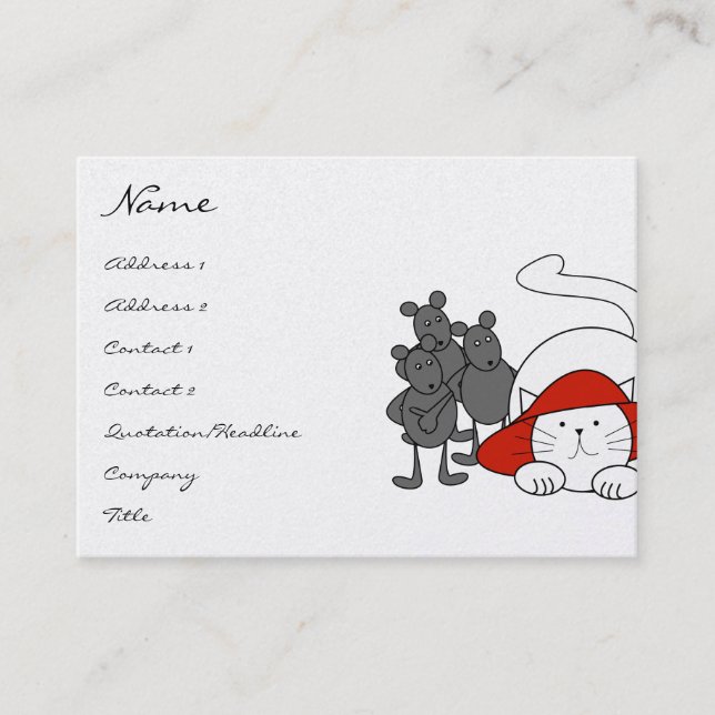 Cute Kitty Cat Mice Business Cards Red Hat (Front)