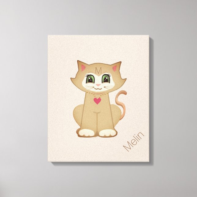 Cute Kitty Cat on Beige Canvas Print (Front)