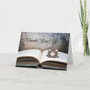 Cute Kitty Cat on Book Thank You Card