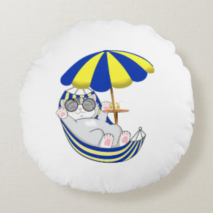 Cute kitty cat on hammock round cushion