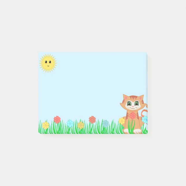 Cute Kitty Cat on Light Blue Post-it Notes (Front)