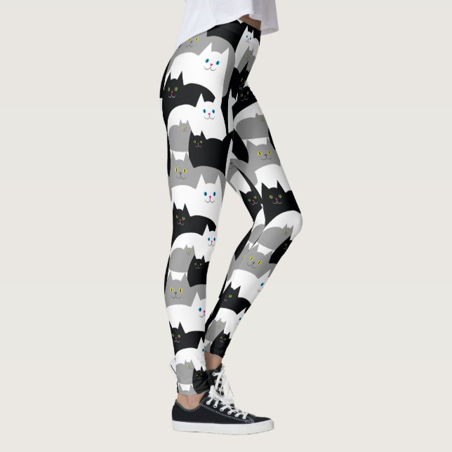 Cute Kitty Cat Pattern in Black, White and Grey Le Leggings (Right)