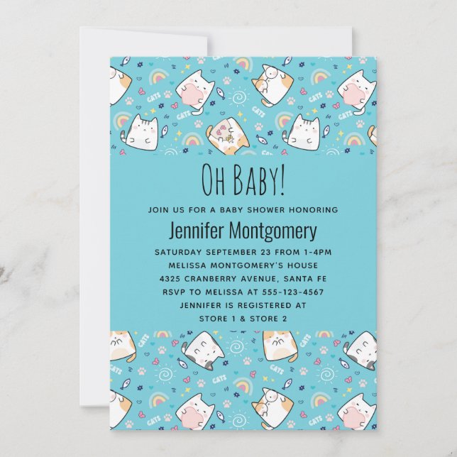 Cute Kitty Cat Pattern Whimsical Baby Shower Invitation (Front)