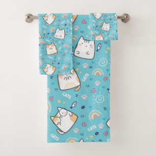 Cute Kitty Cat Pattern Whimsical Bath Towel Set