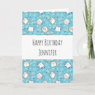 Cute Kitty Cat Pattern Whimsical Birthday Card