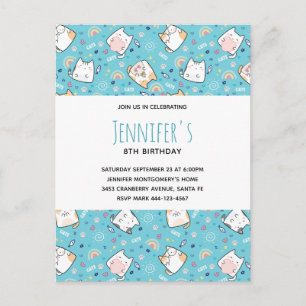 Cute Kitty Cat Pattern Whimsical Birthday Invitation Postcard