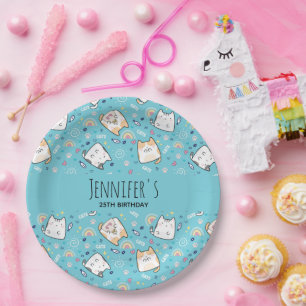 Cute Kitty Cat Pattern Whimsical Birthday Paper Plate