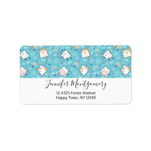  Cute Kitty Cat Pattern Whimsical Label