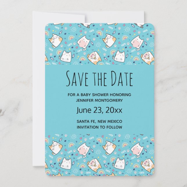  Cute Kitty Cat Pattern Whimsical Save The Date (Front)