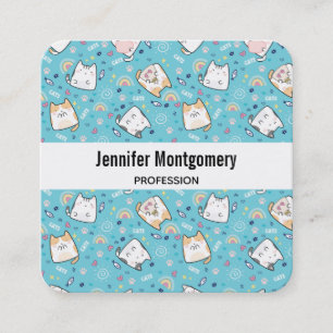 Cute Kitty Cat Pattern Whimsical Square Business Card