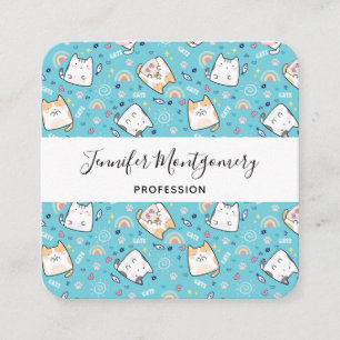  Cute Kitty Cat Pattern Whimsical Square Business Card