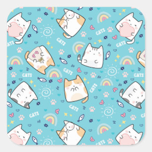 Cute Kitty Cat Pattern Whimsical Square Sticker