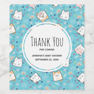 Cute Kitty Cat Pattern Whimsical Wine Label