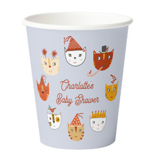Cute Kitty Cat Personalised Baby Shower Paper Cups