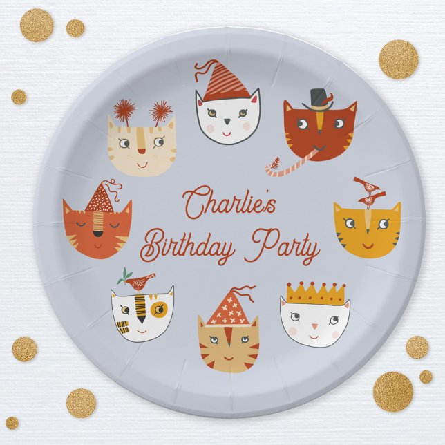 Cute Kitty Cat Personalised Birthday Paper Plate (Cute personalized kitty cat birthday paper plate)