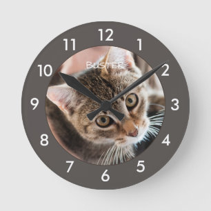 Cute Kitty Cat Personalised Round Clock